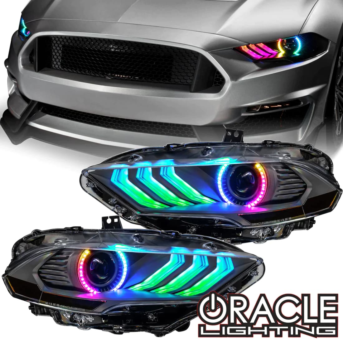 2018-2023 Mustang ORACLE Pre-Assembled Black Series ColorSHIFT Headlights