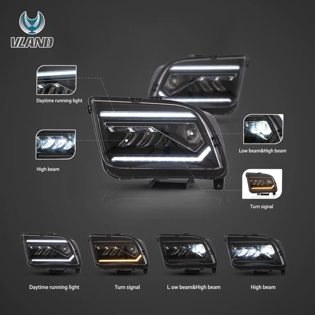 2005-2009 Mustang VLAND LED Projector Headlights